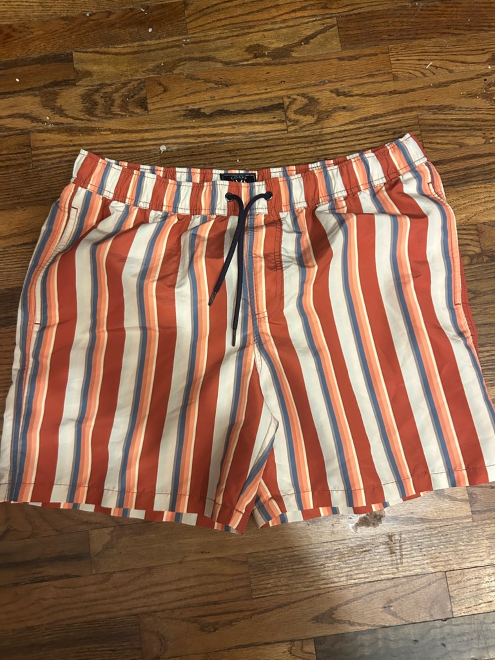 Men's Orange Stripe Swim Board Shorts with Drawstring